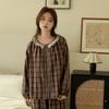 Spring 11 New Women's Vintage Cotton Jacquard Gauze French Embroidery Lace Crew Neck Long Sleeve Pajama Set