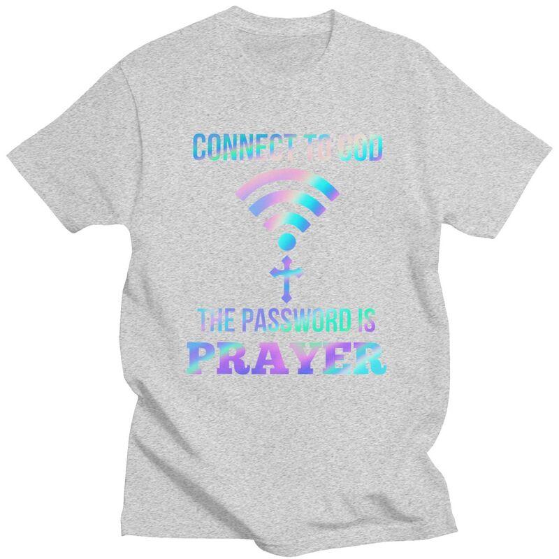 Anpassad Klassisk Koppla Till Gud Lösenordet Är Bön Kristna Gåva T-shirts Herr Kortärmad Casual T-shirt Toppar Överdimensionerade T-shirts