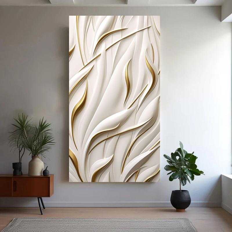 Modern Simple Abstract Posters and Prints White and Golden Swirls Decorative Wall arts for Living Room Wall Decor, No Frame