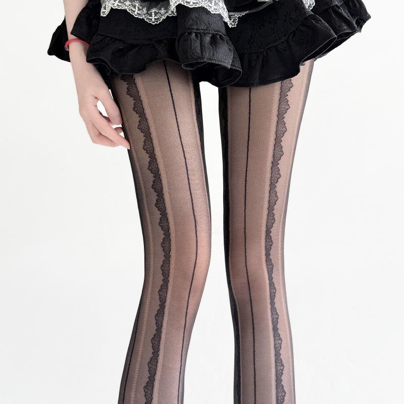 Thin Jacquard Silk Thigh-High Stockings: Milk White & Black, Spring/Autumn