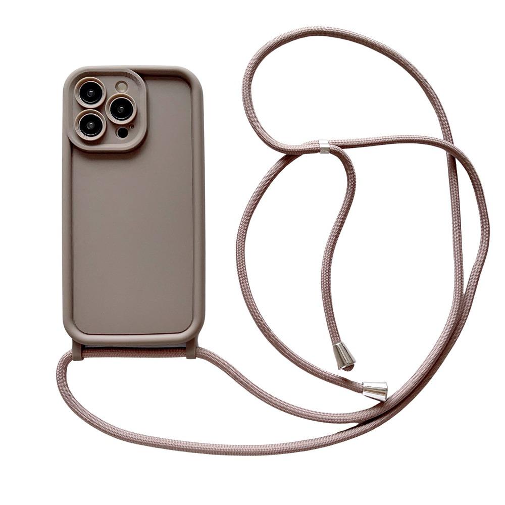 Étui de téléphone souple bandoulière pour iPhone 17 Air 16E 15 16 Pro Max 14 13 12 11 7 8 Plus XS XR SE Sangle de cordon réglable Housse iPhone 15 Pro marron