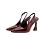 Poplar forest with the same burgundy sexy bag head sandals women's rear strap patent leather versatile thin heel pointed high heels women