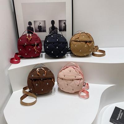 Autumn and Winter Cotton Clothes Handbag Women's Messenger Bag New Trend Small Round Bag Versatile Simple Small Satchel Messenger Bag