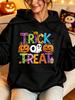Women'S Fashion Autumn And Winter Hoodie, Cartoon Fun Halloween Style Trick Or Treat Text Pumpkin Ghost Spider Bat Cupcake Patter