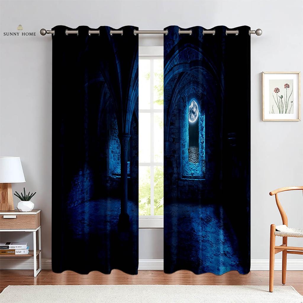 Halloween Skull Cartoon Print Curtains Suitable For Children's Room Living Room Restaurant Holiday Party Decoration Curtains