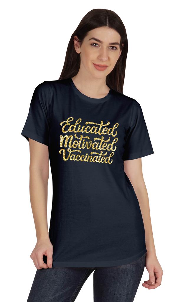 Inkmeso Educated Motivated Vaccinated Funny Pro-Vaccine T-shirt Tops For