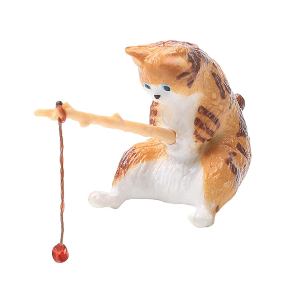 Fishing Cat Fish Tank Decoration Cartoon Fish Tank Decorated With Cute Fish Landscape Cat Fishing Good Weather Figurines