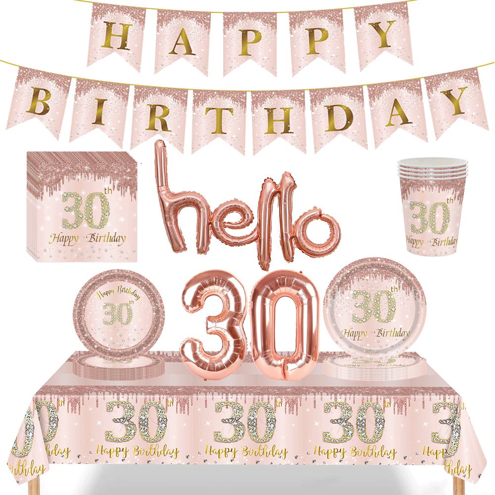 30th Birthday Decorations For Her Rose Gold Plates Napkins CupsTablecloths Hello30 Balloons 30th Birthday Party Favors For Women