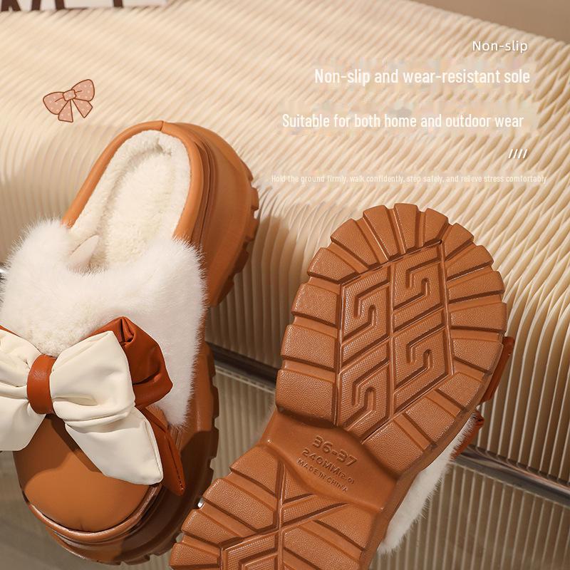 Papuci de casă groși de bumbac pentru femei: Călduros de iarnă, Plus catifea, Înălțător, Purtabil în interior/exterior