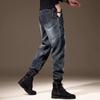 Pantalones vaqueros tipo jogger harem de patchwork lavados estilo vintage americano para hombre
