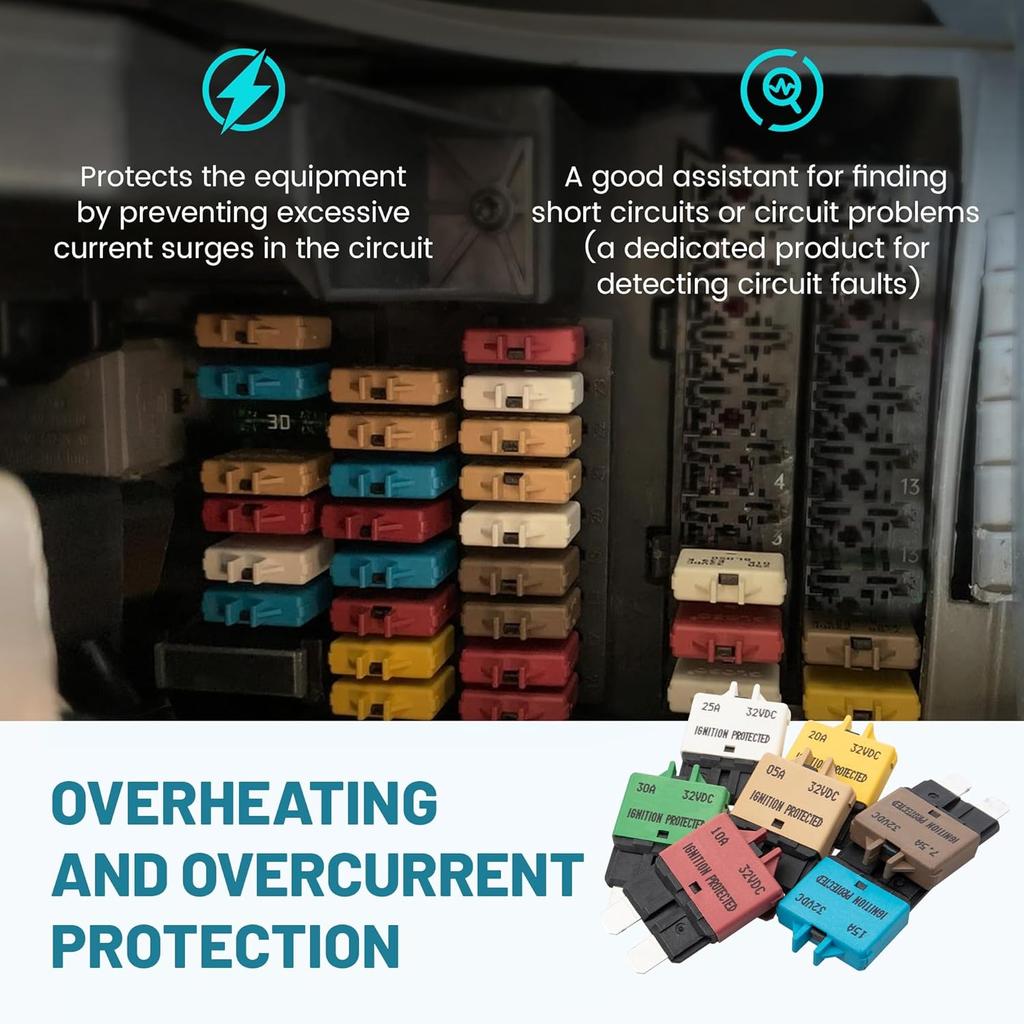 NuIth Manual Reset Mini Fuse Circuit Breakers 5A-30A, E39 Low Profile ATO/ATC Circuit Breaker Blade Fuse 12V-32V DC Resettable Standard Fuses for Car