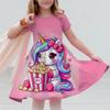 Colorful Unicorn Print Pattern Frill Sleeve Dress For Girls Holiday Summer Casual Dresses, Girls Clothing, Gift