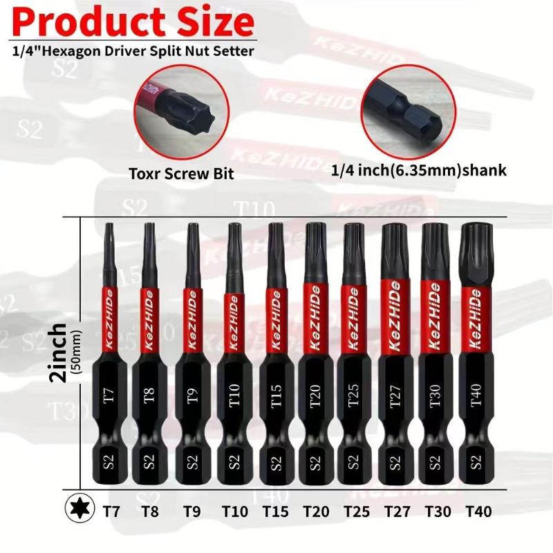 10 Piece S2 Magnetic Impact Drill Bit Set Rust Resistant for Power Tools Secure Fit for Home Office Assembly Projects