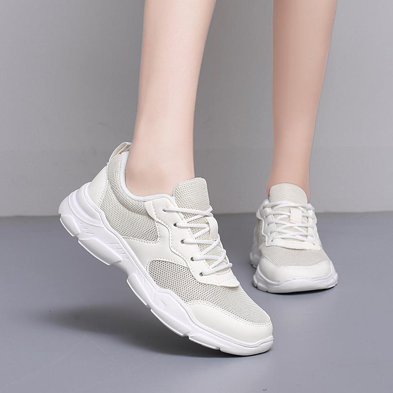 2025 Four Seasons Mesh Breathable Lightweight Casual Sneakers Thick-soled Lace-Up Height Breathable Large Size Women's Shoes