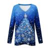 Women's Casual Christmas Printed V Neck Long Sleeved Top