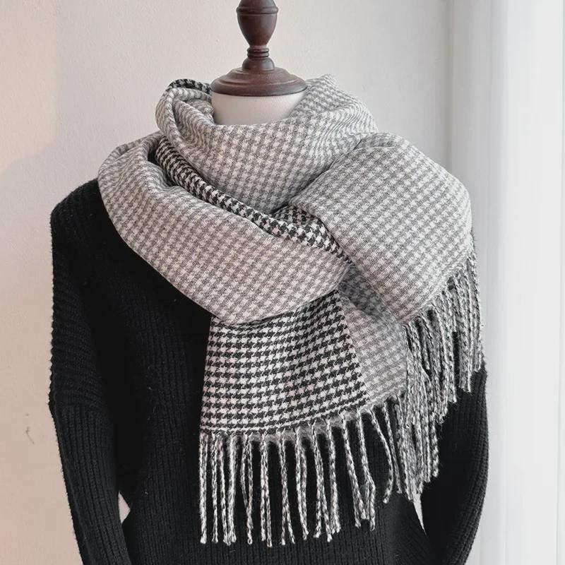 "New Autumn/Winter Nordic Houndstooth Scarf - British Versatile Double-Sided Tassel Plaid Shawl"