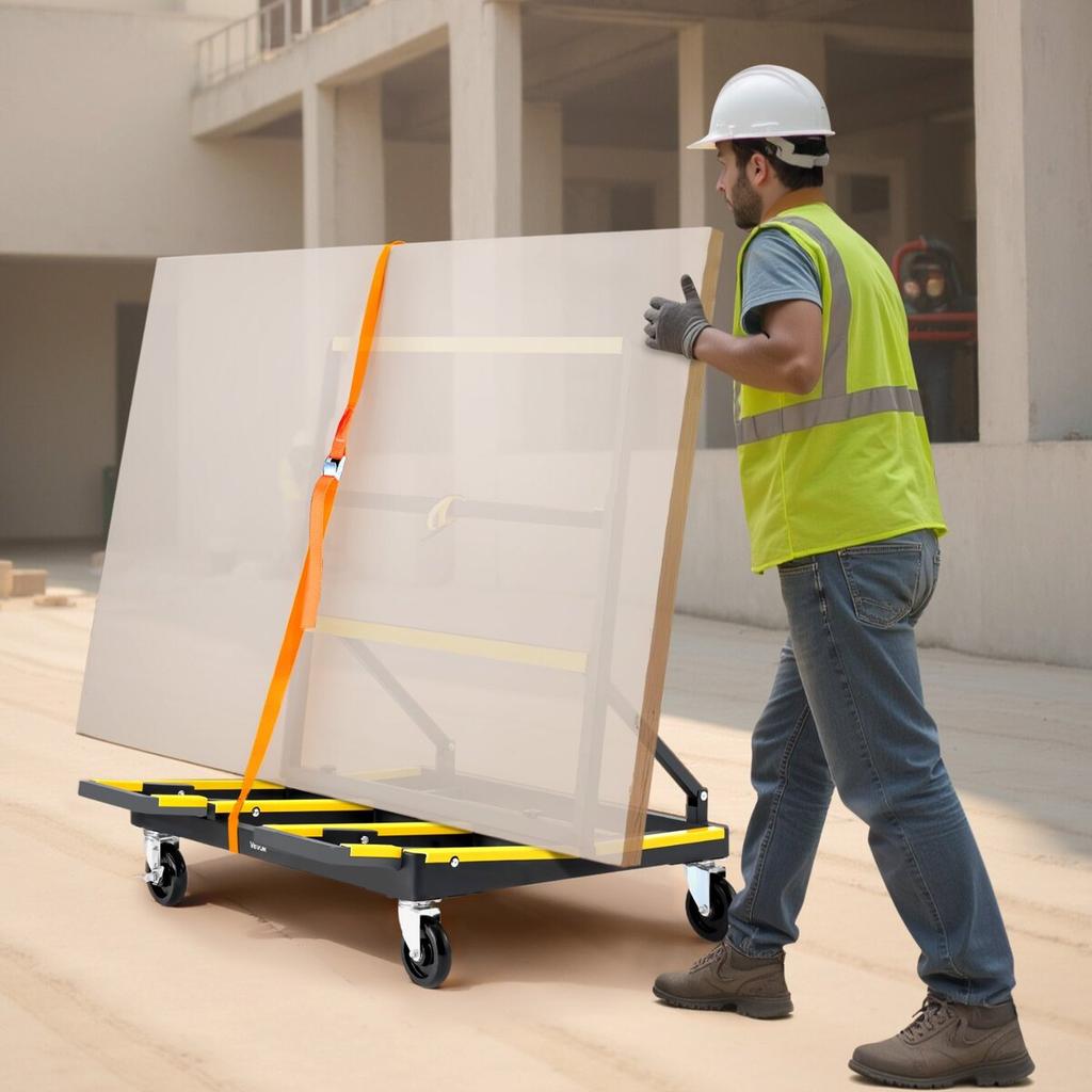 Drywall Cart Dolly, 816 Kg Load Capacity, Steel Panel Dolly with 4 Swivel Casters & Expandable Deck, Foldable Panel Truck Cart with Tie-Down Strap for
