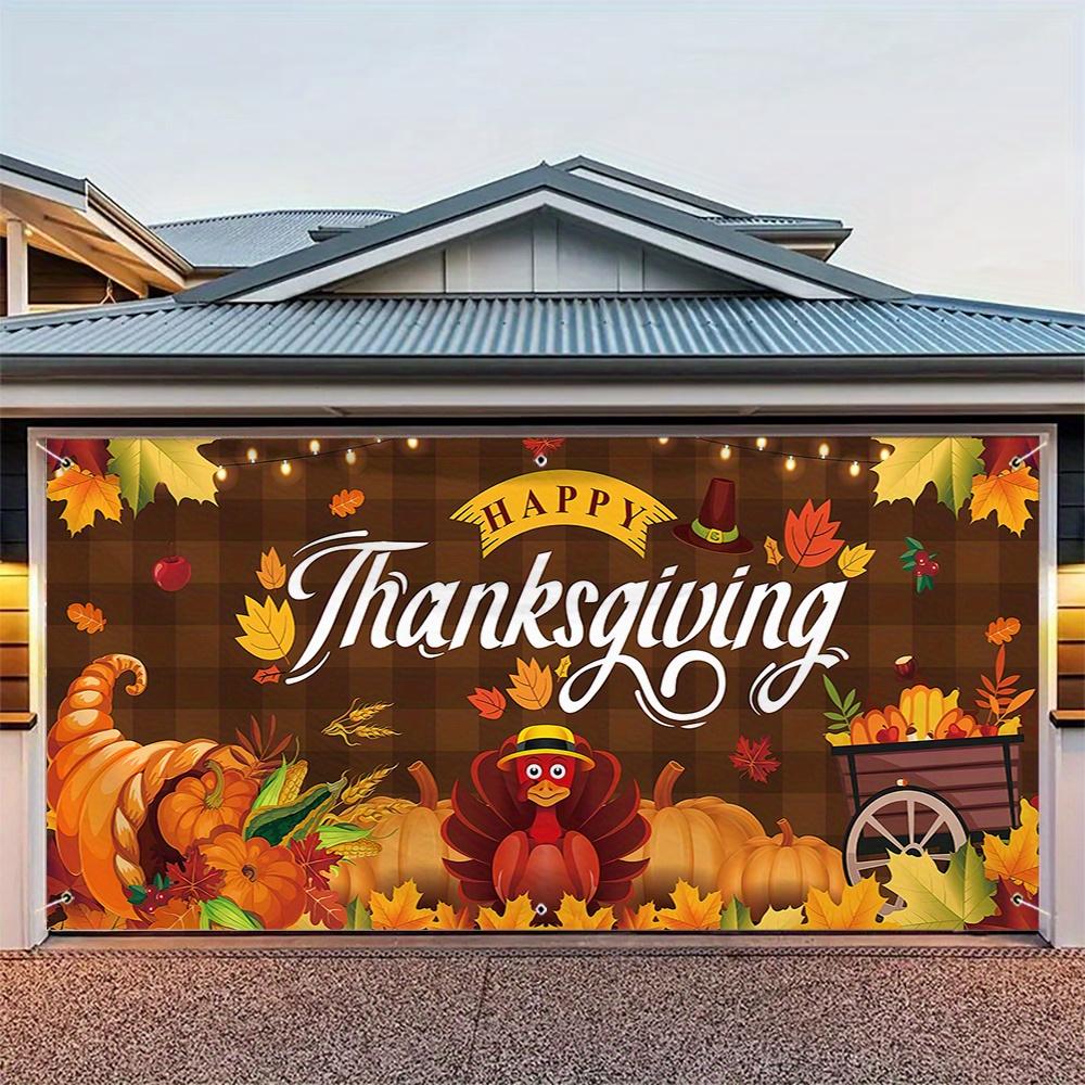Een Thanksgiving Kalkoen Garagedeur Banner - Herfst Oogst Thema Stof Deurkozijn Decoratie - Geen Stroom Nodig
