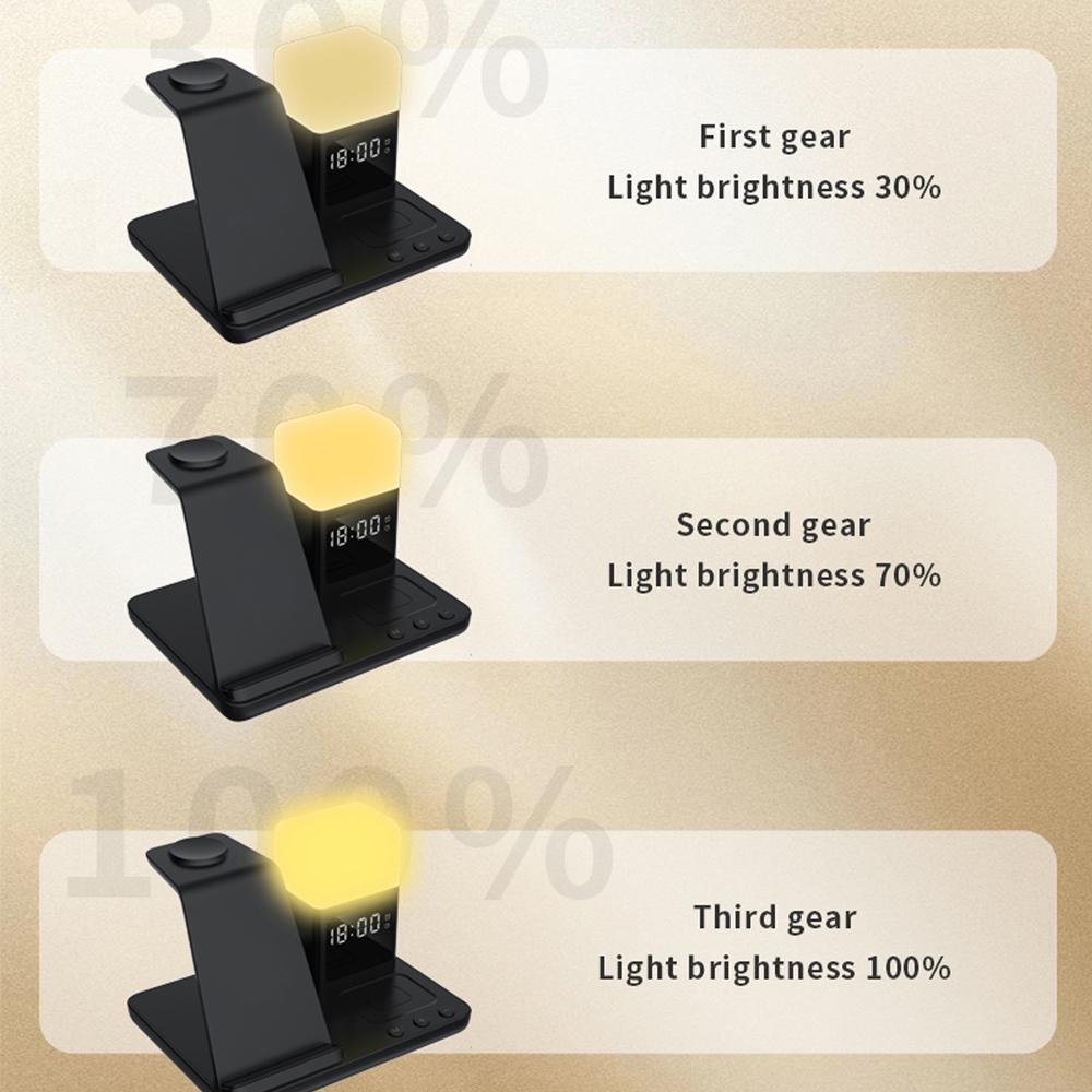 6in1 Wireless Charger Station with Alarm Clock Light For  Watch Ultra 10 9 8 7 6 5 iPhone 16 15 14 13 12 11 Aipods 4 3 Pro