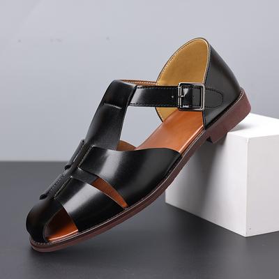 Fashion Trendy Men's Flat Sandals In Solid Color  Retro Cross -Buckle  Comfortable Casual Shoe  Lightweight And Breathable Walking Shoes
