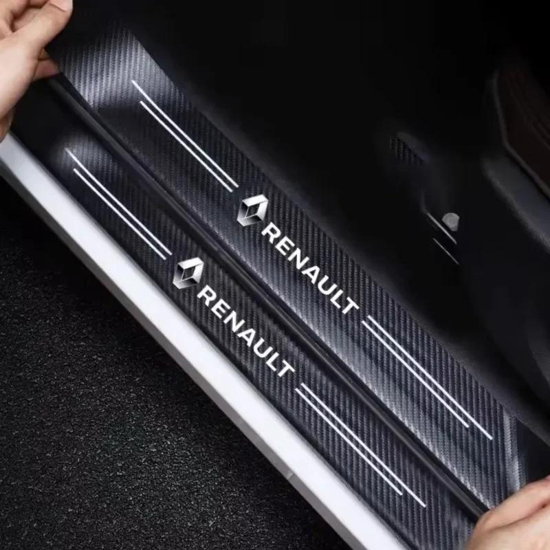 For Renault Megane 2 3 4 Twingo Clio Talisman Captur B Sandero 5Pcs Leather Car Door Decals Carbon Fiber Threshold Anti Scratch