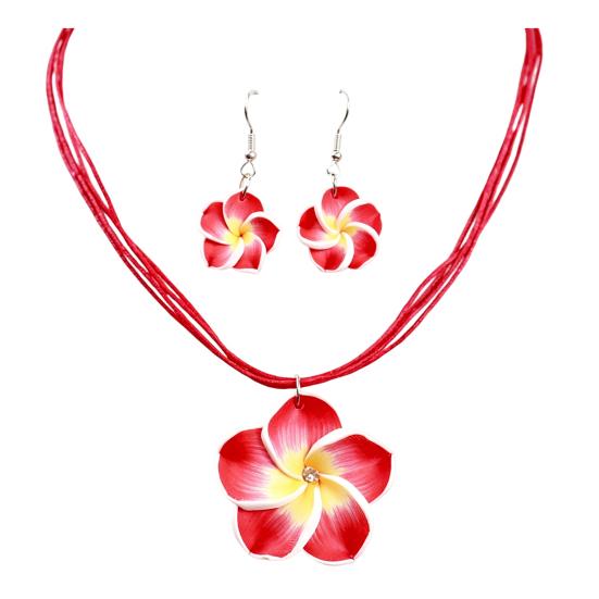 2Pcs/Set Lightweight Floral Jewelry Set, Polymer Clay Realistic Flower Charm Necklace, Hawaiian Style Drop Earrings for Daily Wear