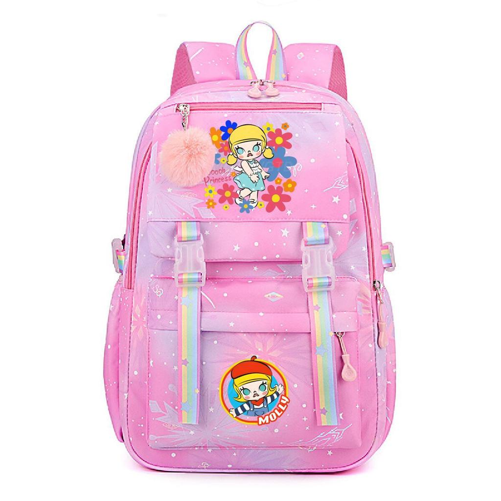 Nova mochila pequena e fofa com estampa de desenho animado da Molly, fresca, de grande capacidade, bolsa escolar