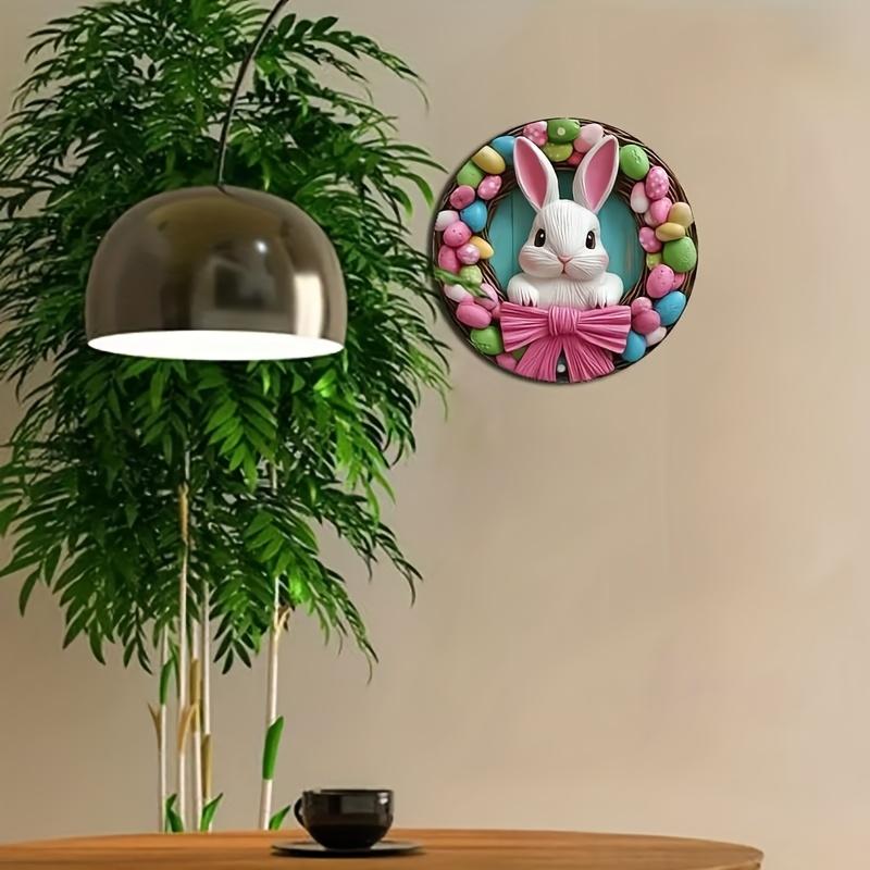 1pc Classic Easter Bunny Acrylic Sign - 8x8 Inch Round Wall Decor, Multipurpose Animal Theme Plaque - Charming Wreath Centerpiece