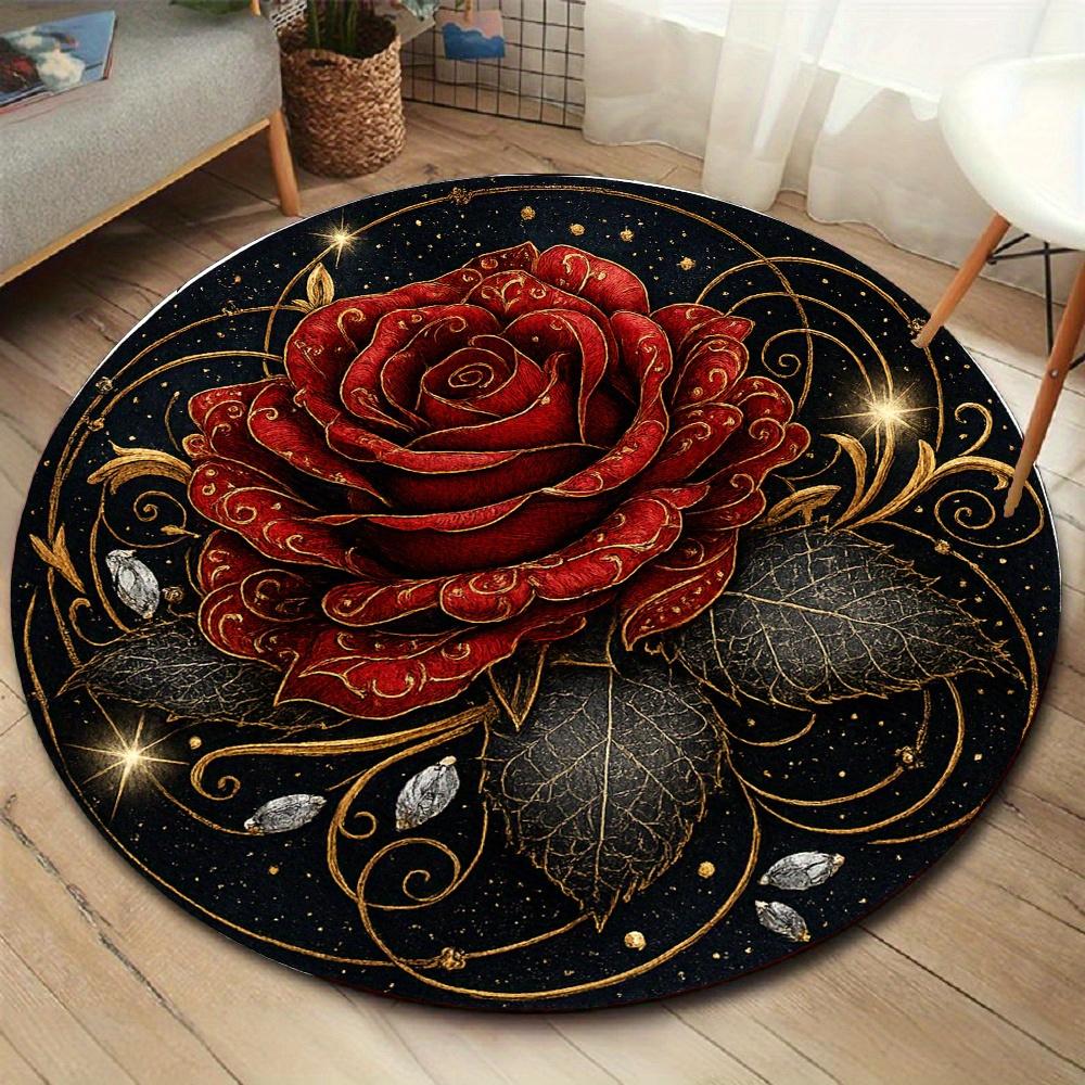 

Luxury Red Rose Gold Round Rug, Black Starry Background with Diamond Patterns for Living Room Bedroom Elegant Decor Diameter 60cm