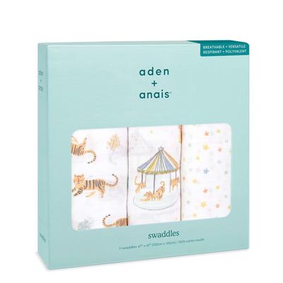 Aden Anais 2022 Zodiac Tiger Set of 120x120cm Muslin Cotton Newborn Baby ASWC30007J + Swaddles, 3, Swaddles, Gift,