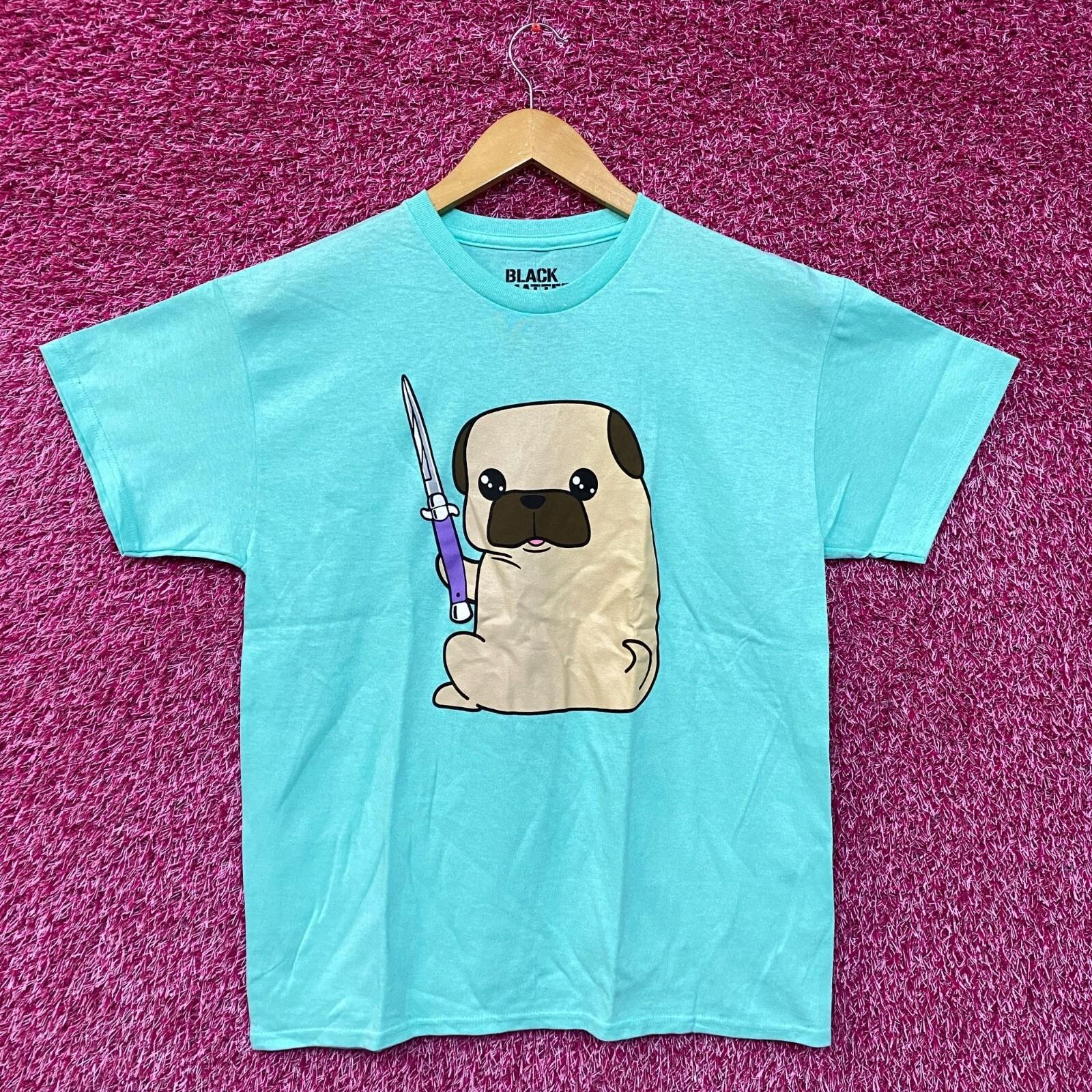 Kawaii Pug the Thug Butterfly Knife Doggo Black Matter Tee medium XXXL