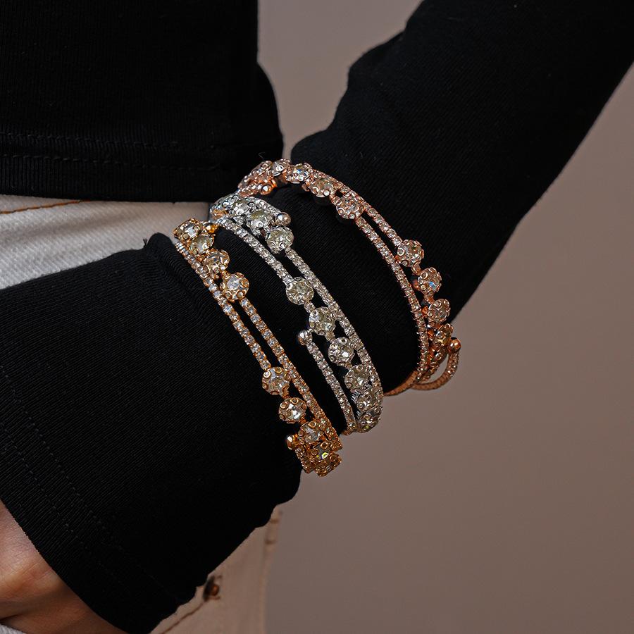 Zircon round three-layer open bracelet, personalized niche light luxury temperament, unique jewelry