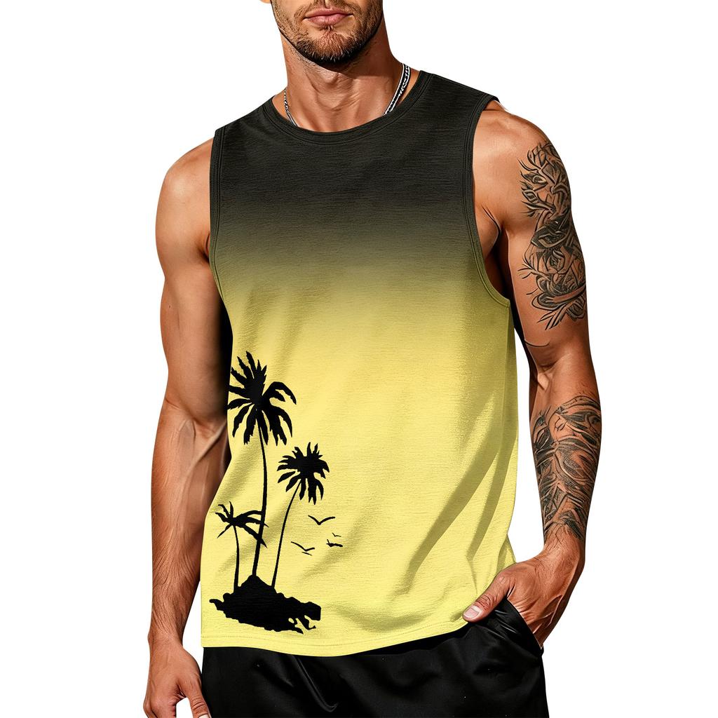 Men's Sleeveless Tank Top Casual Summer Muscle Shirt Hawaiian Print Lightweight Athletic Vest for Outdoor Sports Gym Workout