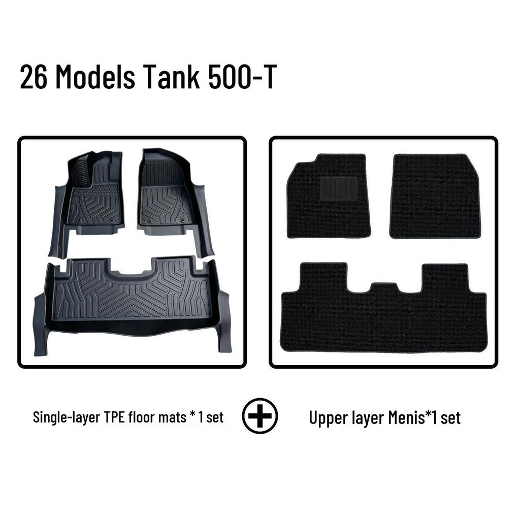 Tank 500-T Car Floor Mats: TPE, Eco-Friendly, No Odor, Fits 26 Models, Includes Door Sill Mats