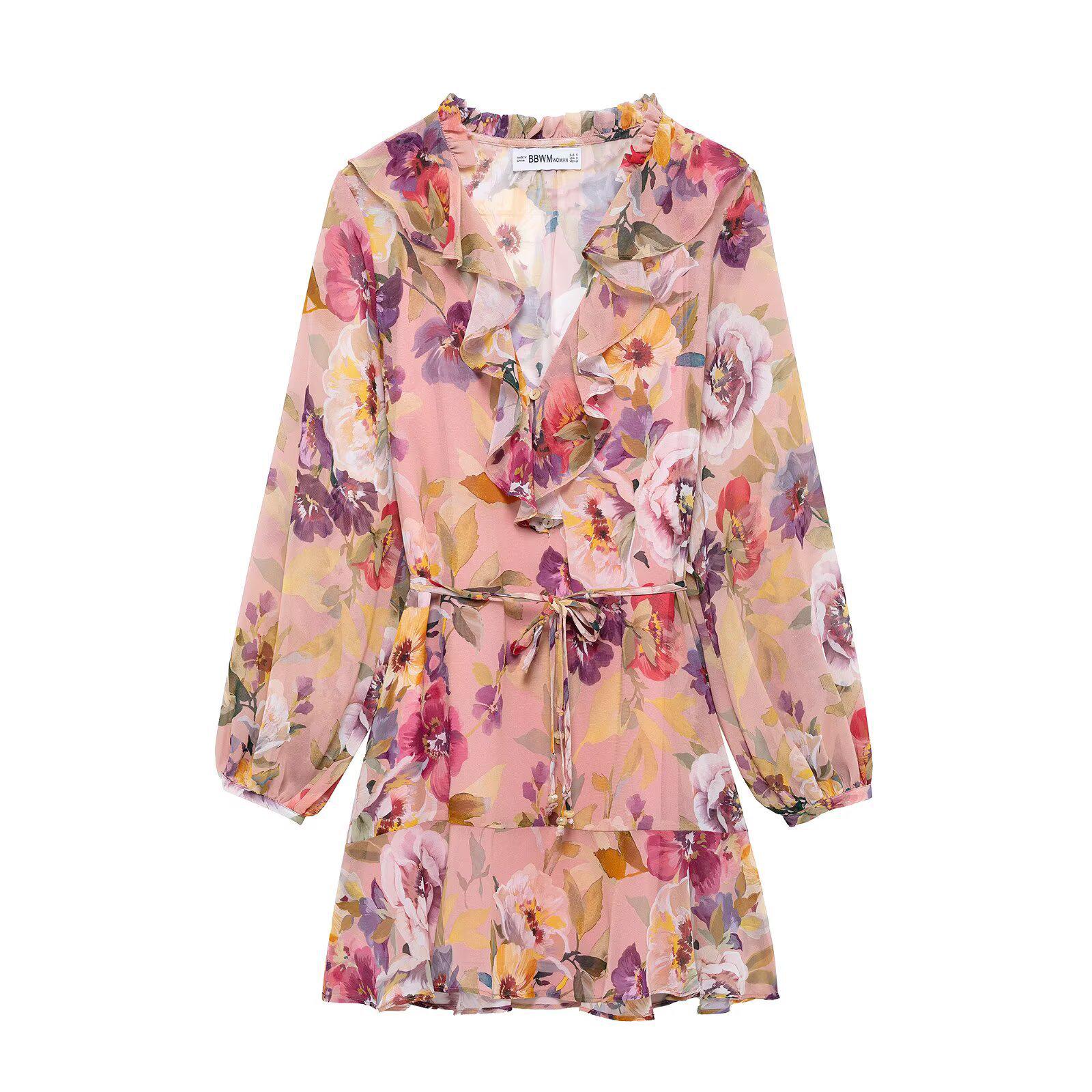 Women s European & American Style Floral Print Layered Mini Dress Extra Small