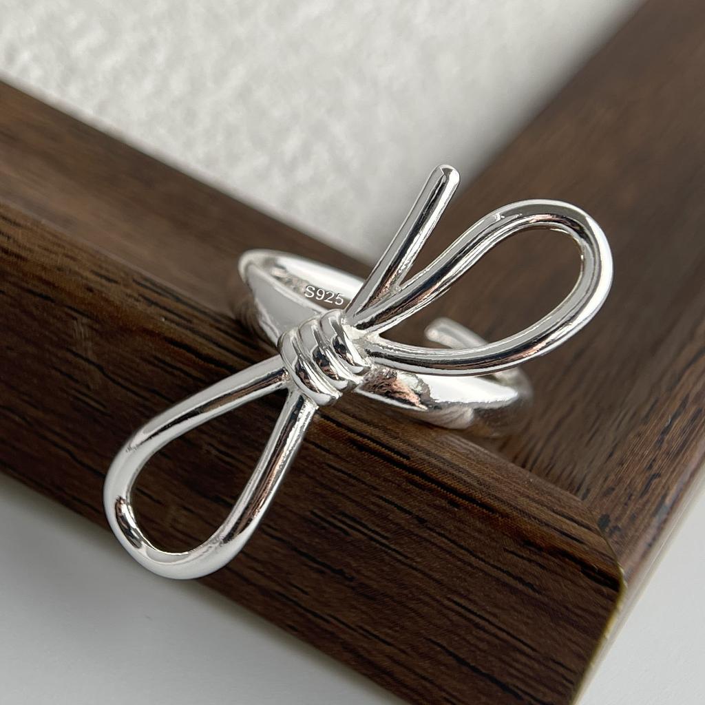 Inele din Argint Sterling 925 pentru Femei Cuplu Minimaliste Lucrate Manual Simple Floare Fundă Inimă Bijuterii Fine Cadou Previne Alergia