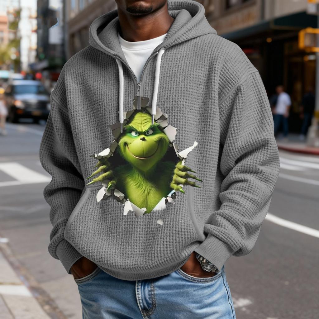 Mokaloha Men's Casual Solid Color Zipper Long Sleeve Hooded Sweatshirt, Everyday Zipper Casual Long Sleeve T-Shirt