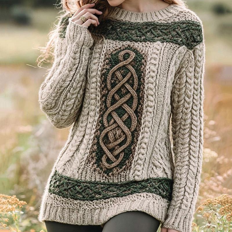 2025 Autumn/Winter 3D Print Round Neck Knit Sweater for Europe & America