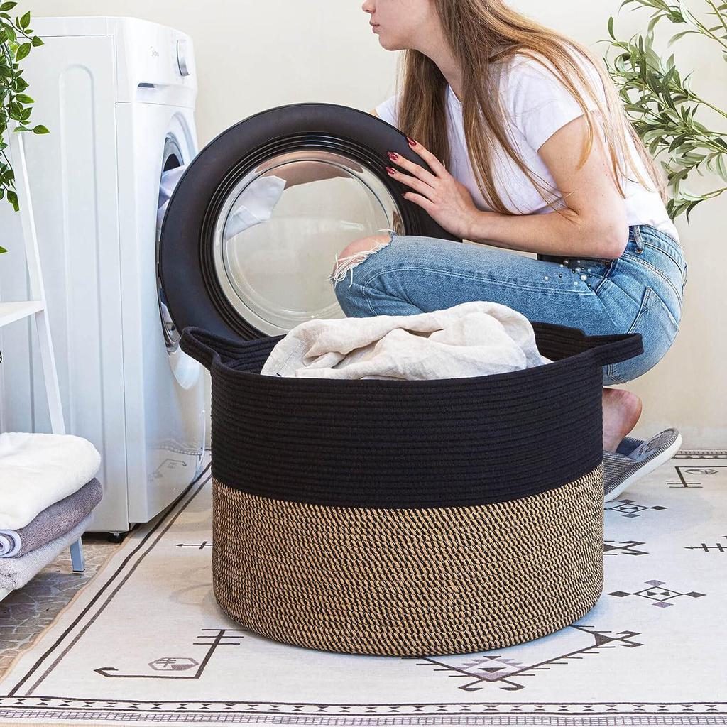 Cotton Rope Woven Laundry Hamper & Storage Basket, Large Capacity, Foldable for Clothes, Toys, and Sundries.