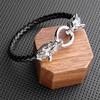 Punk Leather Wolf Head Bracelet Handwoven Beaded Bracelet Men'S Personality Cycle Chain Hand Jewelry