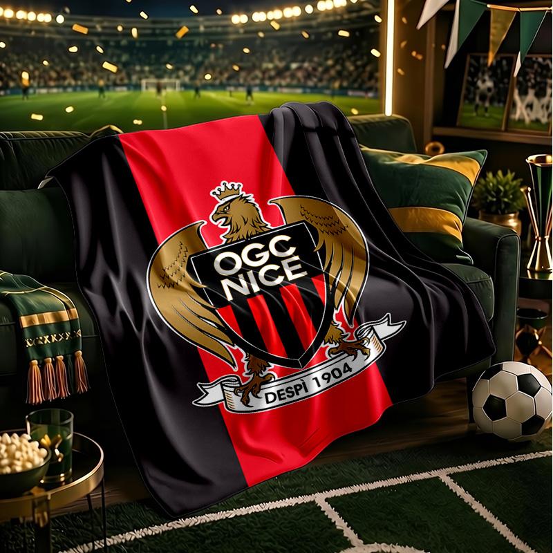 Ogc Nizza Wappen Kunstwerk Decke Leicht Ideal Bettwäsche Decke Perfekt für Reisen, Camping, Wohnzimmer, Büros, Sofas, Fan Weihnachtsgeschenk