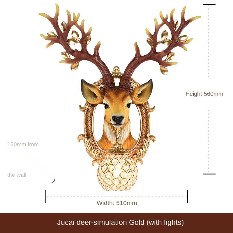 Vintage Wall Lamp Creative Deer Head Living Room Wall Hanging Lamp Bedroom Hallway Crystal Lamp