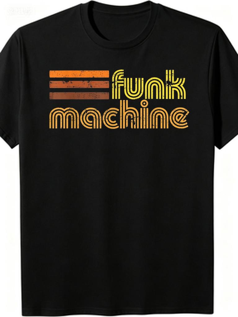 1pc Men'S Graphic T-Shirt Retro Funk Machine Print Short Sleeve Crew Neck
