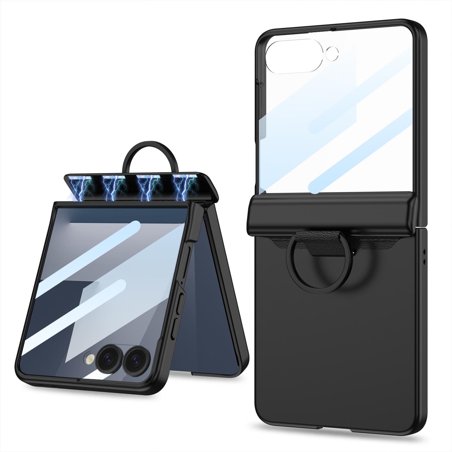 

Магнитный Чехол-держатель с кольцом на шарнире для Samsung Galaxy Z Flip 7 Пластиковая Матовая Защитная Крышка для Внешнего Экрана Чехол для Galaxy Z Flip7 Galaxy Z Flip7 чёрный