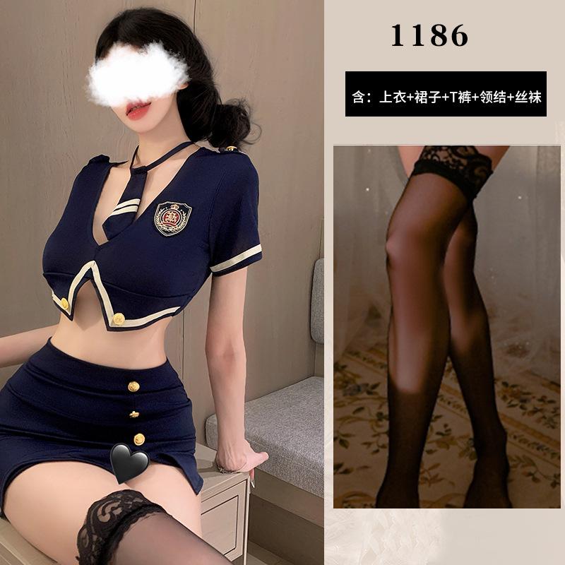 Sexy Lingerie Hot Police Uniform Cosplay Seduction Stewardess Navy Nightclub Suit