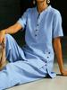 2026 European & American Casual Button-down Shirt and Wide-leg Pants Linen Set