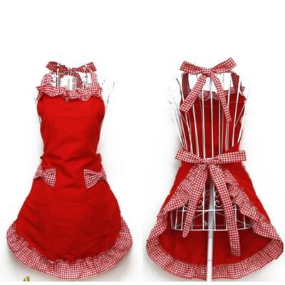 Damen Latzschürzenkleid Niedlich Küche Schleife Flirty mit Tasche Kochschürze