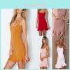 Elegante Mini Abito a Pieghe con Spalline Moda Donna Senza Maniche Abito da Cocktail