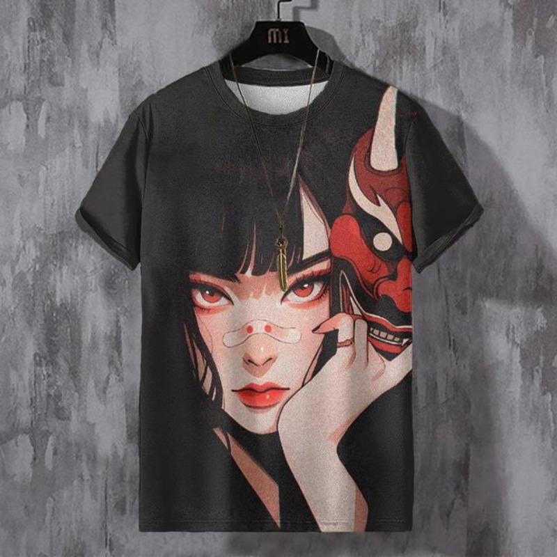 Vintage tričko pro muže Krásné anime postavy Grafické trička Potisk Tričko s kulatým výstřihem pro volný čas Tričko nadměrné velikosti Pánské oblečení Top