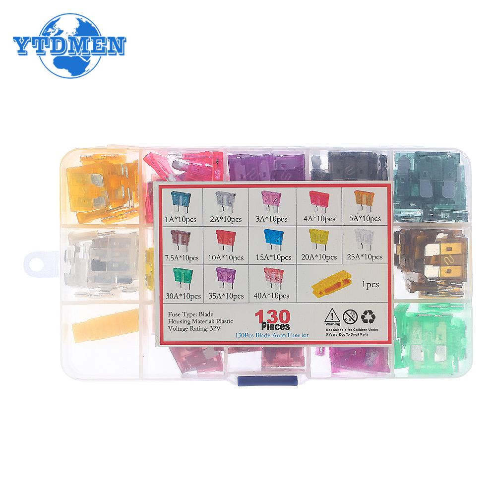 

130 шт. Автомобильные предохранители среднего размера 1A-40A Ассортимент Автомобильные предохранители лезвийного типа с коробкой и зажимом белый